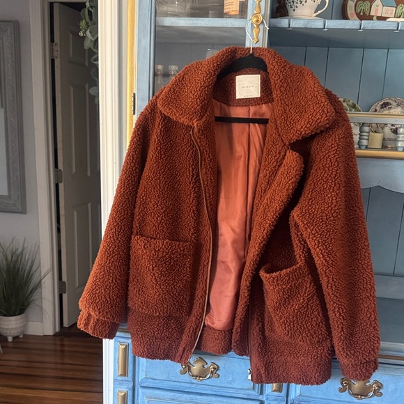 Elodie Jackets & Blazers - Elodie Rust Brown Teddy Zip Jacket
